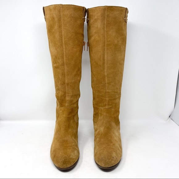 AEROSOLES Festivities Tall Boots Camel Tan Genuine Suede Leather Block Heel - Picture 3 of 9